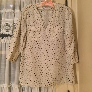 R MY cream color with black swirls blouse